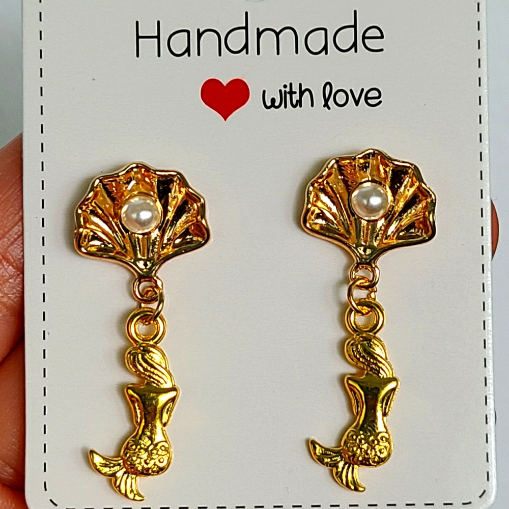 Mermaid earrings gold seashell stud Disney ariel